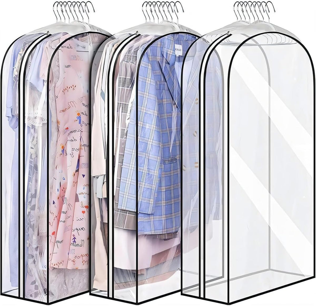 Clear Garment Bags 6-Pack, Zippered Dustproof Clothes Storage Covers for Suits & Dresses-Ridorn