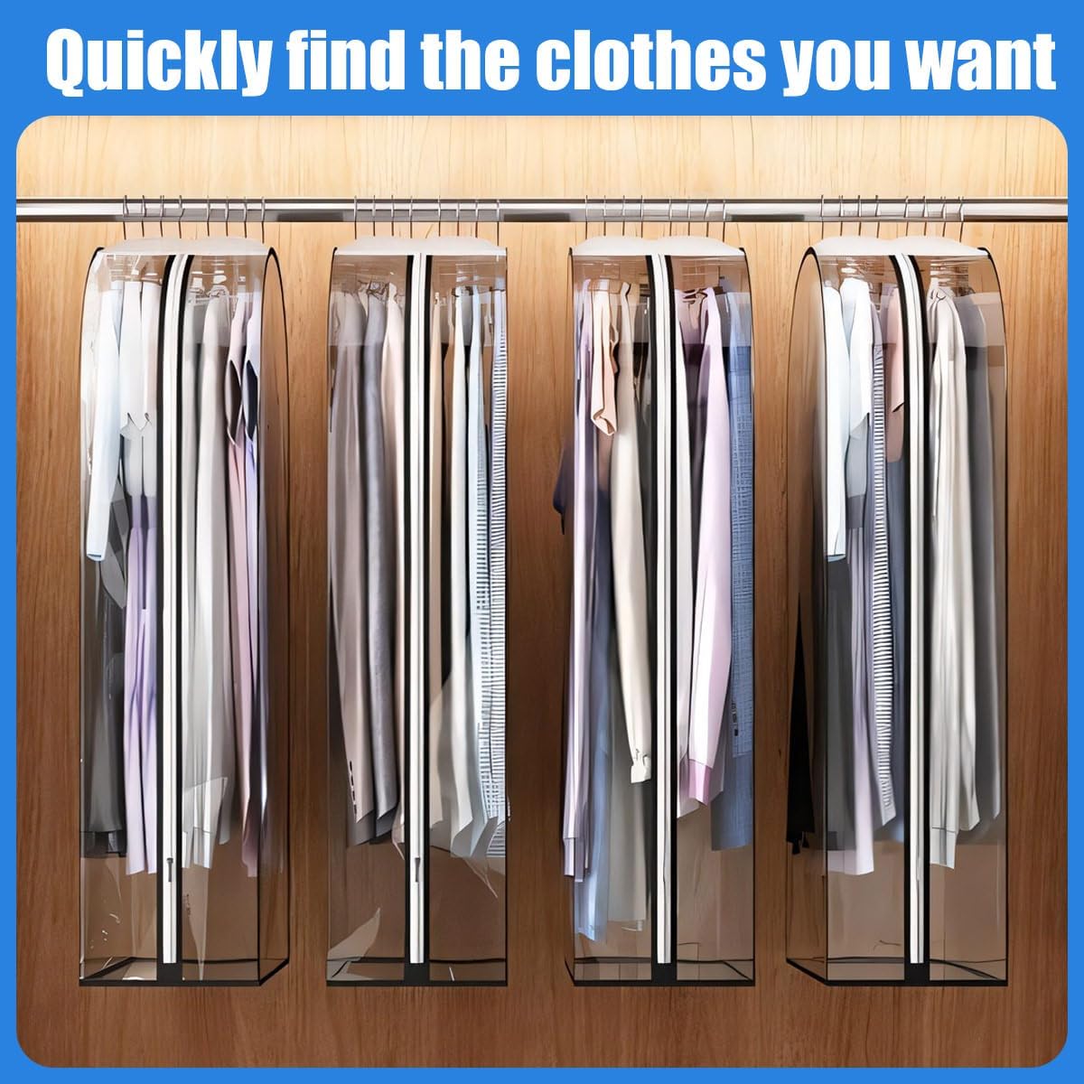 Clear Garment Bags 6-Pack, Zippered Dustproof Clothes Storage Covers for Suits & Dresses-Ridorn