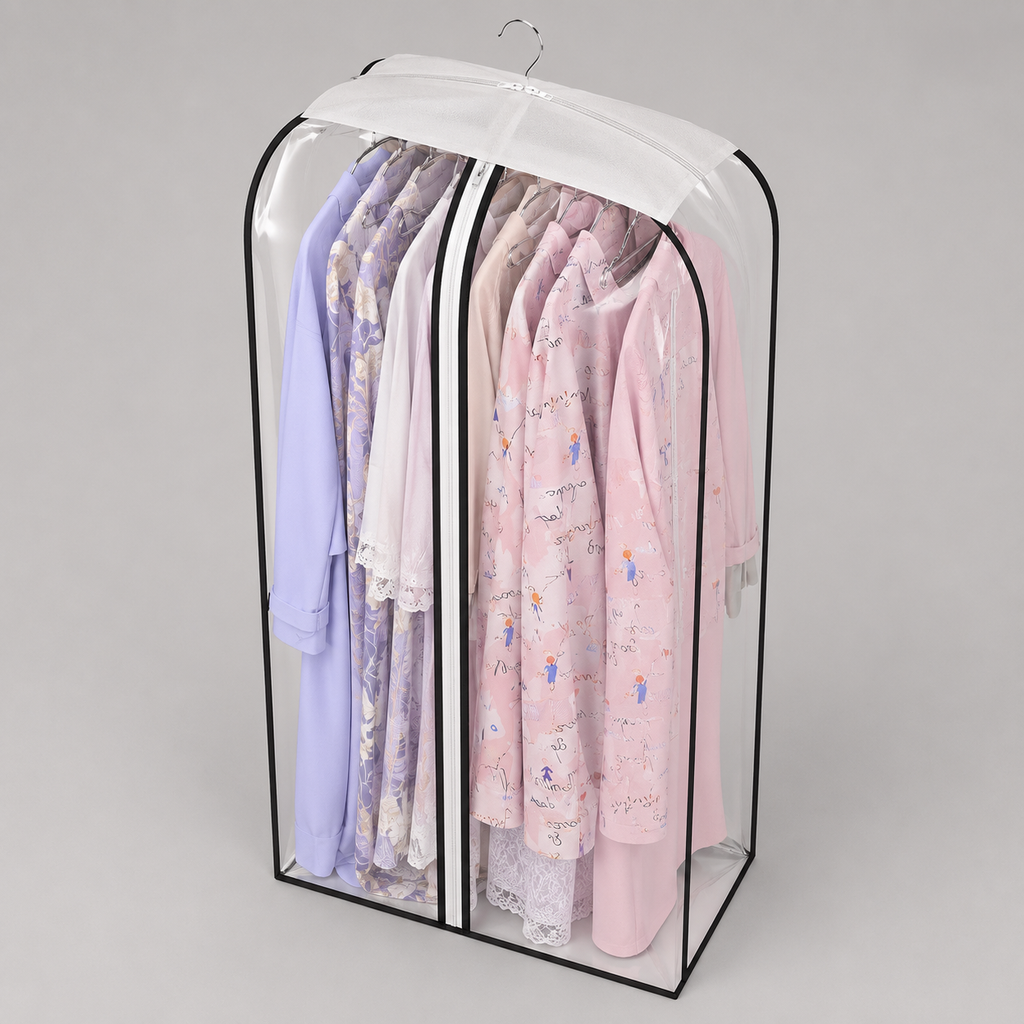 Clear Garment Bags 6-Pack, Zippered Dustproof Clothes Storage Covers for Suits & Dresses