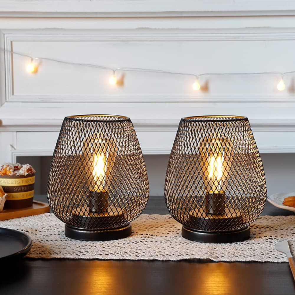 Contemporary Cordless Iron Mesh Lamp Set of 2 for Indoor & | Ridorn-Lamps-Ridorn