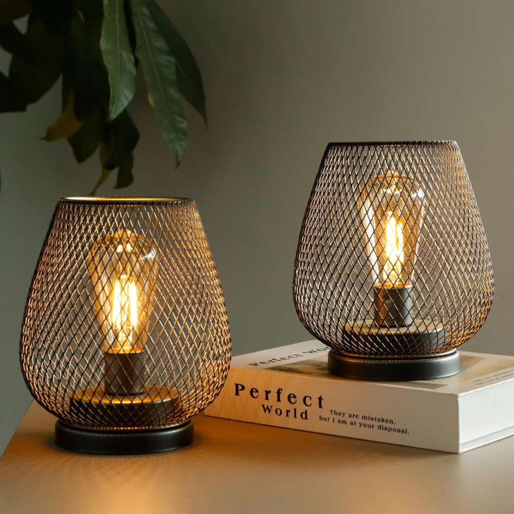 Contemporary Cordless Iron Mesh Lamp Set of 2 for Indoor & | Ridorn-Lamps-Ridorn
