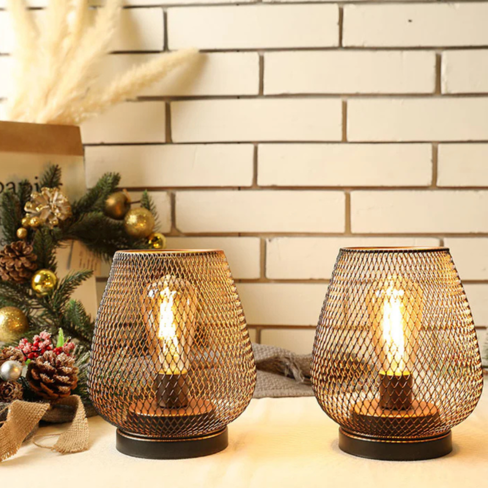 Contemporary Cordless Iron Mesh Lamp Set of 2 for Indoor & | Ridorn-Lamps-Ridorn