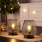 Indoor cordless iron mesh lamp set of 2 front view