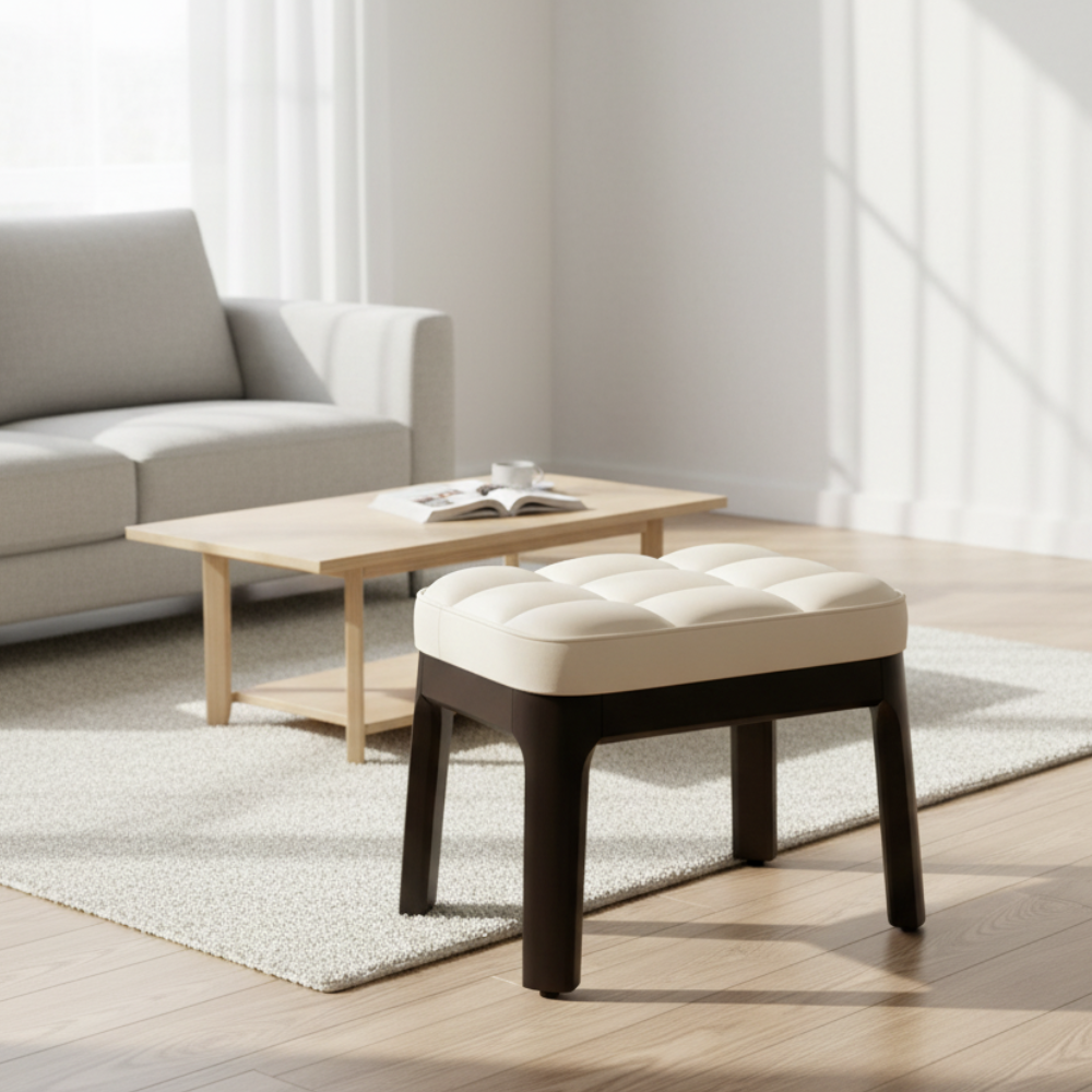 Contemporary Minimalist Low Stool with PU Leather Upholstery | Ridorn-Stools-Ridorn