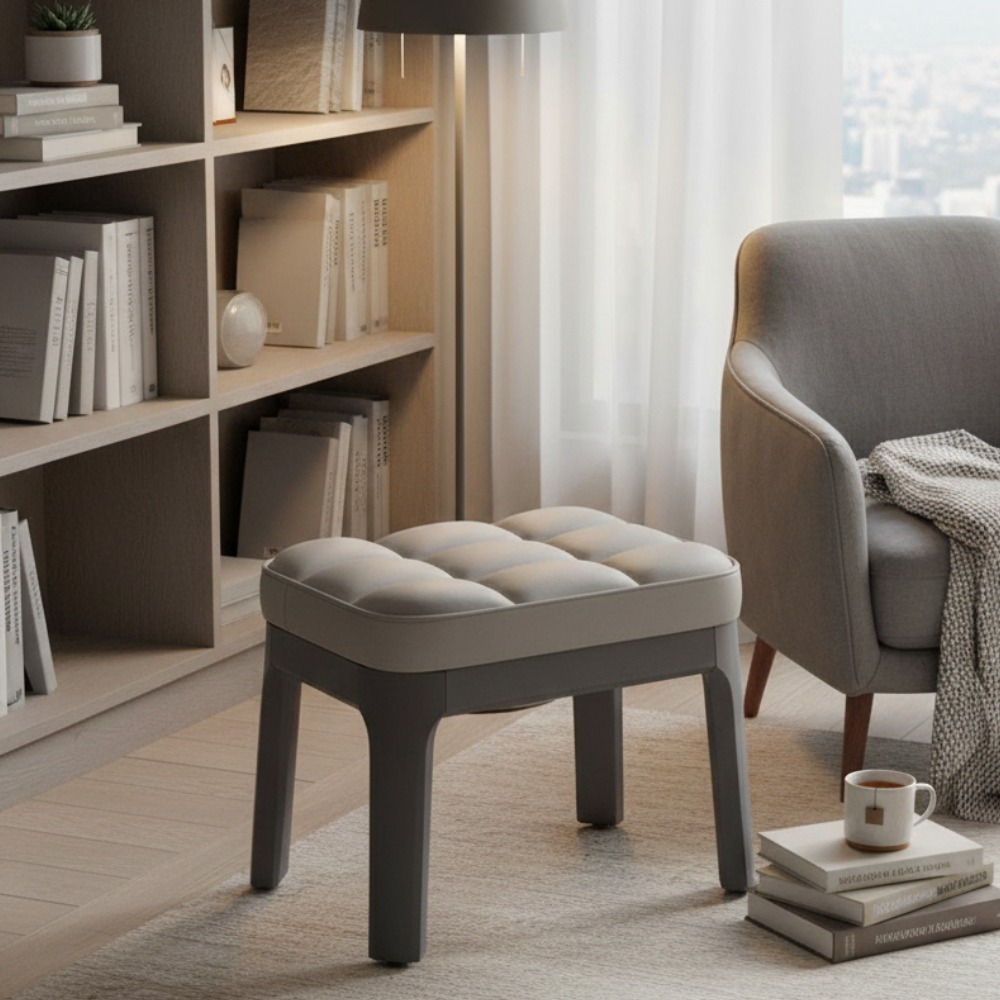 Contemporary Minimalist Low Stool with PU Leather Upholstery | Ridorn-Stools-Ridorn
