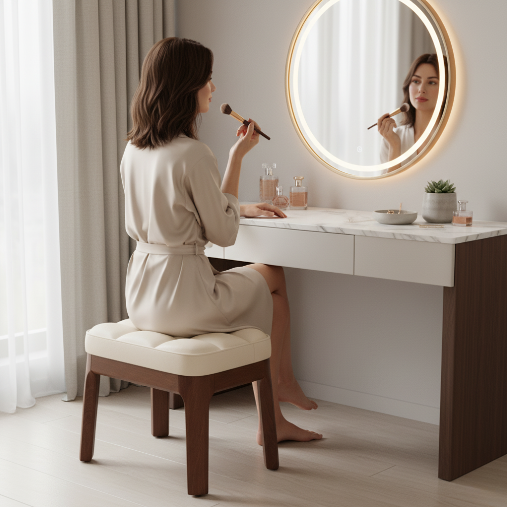 Contemporary Minimalist Low Stool with PU Leather Upholstery | Ridorn-Stools-Ridorn