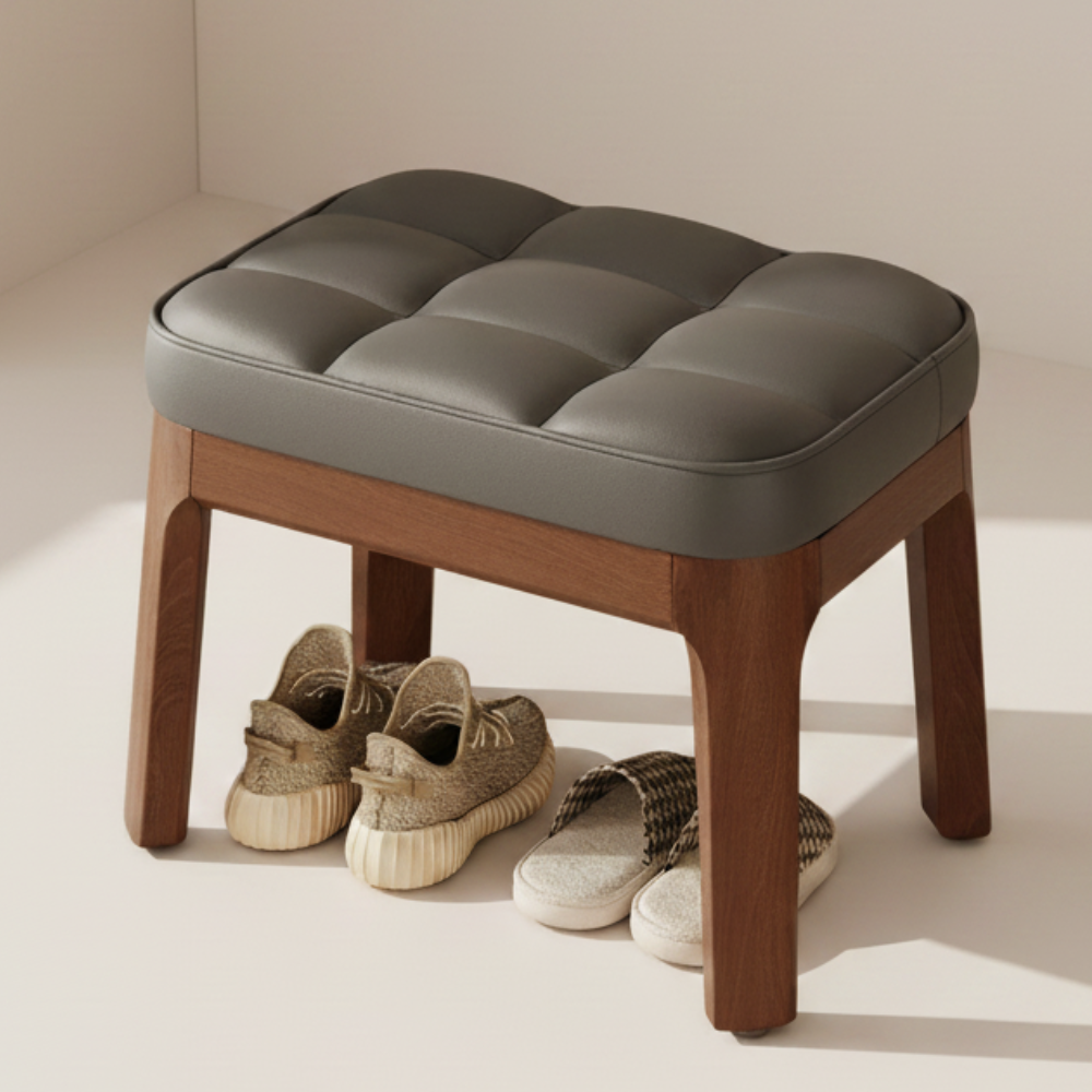 Contemporary Minimalist Low Stool with PU Leather Upholstery | Ridorn-Stools-Ridorn