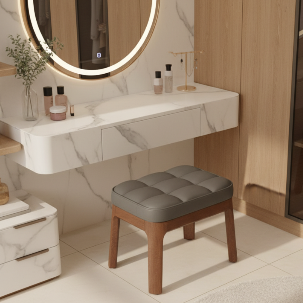 Contemporary Minimalist Low Stool with PU Leather Upholstery | Ridorn-Stools-Ridorn