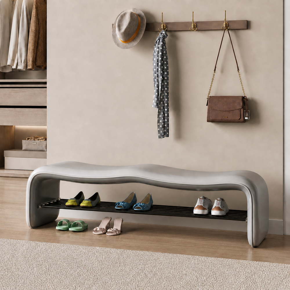 Contemporary Minimalist Shoe Bench with Storage and Metal | Ridorn-Benches-Ridorn