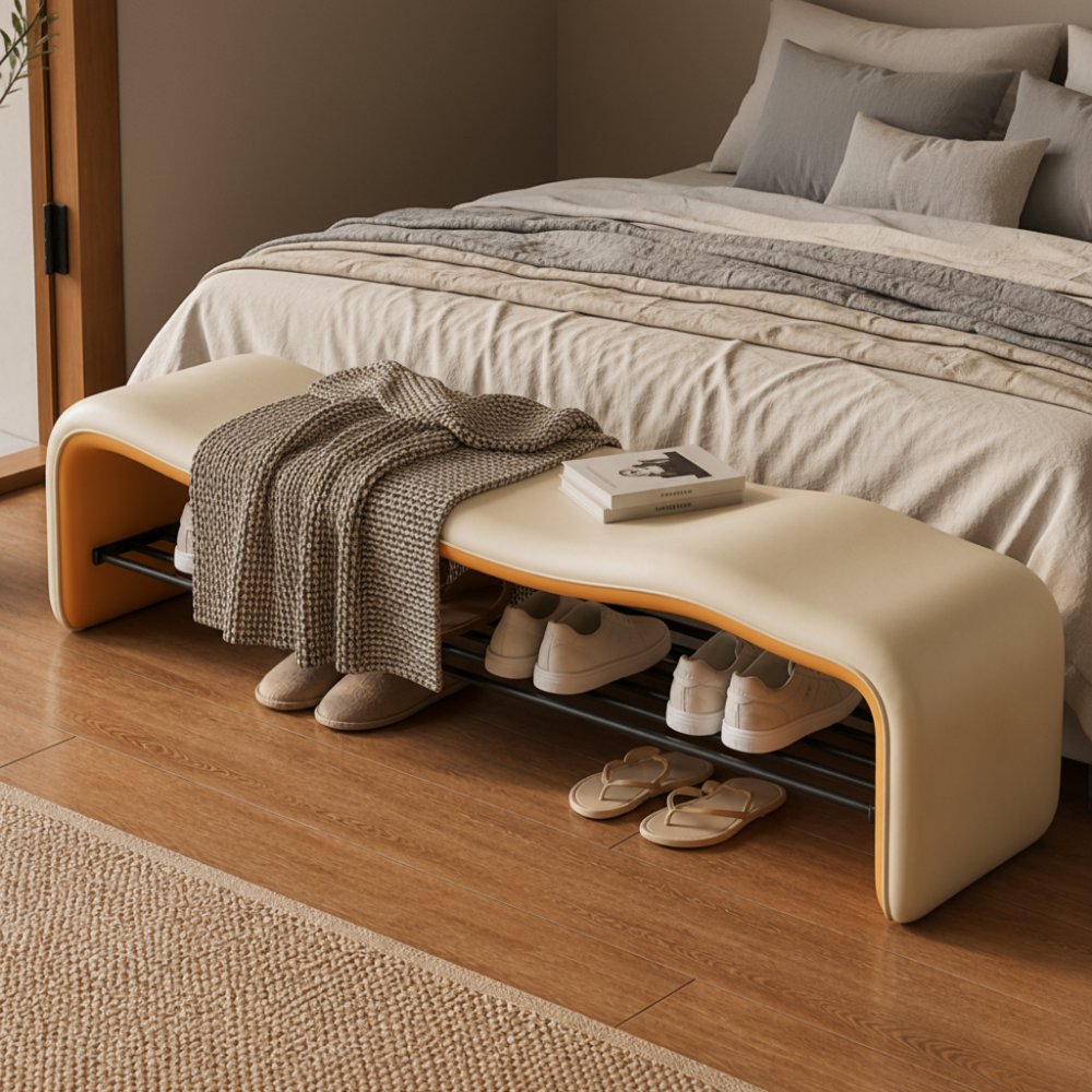 Contemporary Minimalist Shoe Bench with Storage and Metal | Ridorn-Benches-Ridorn