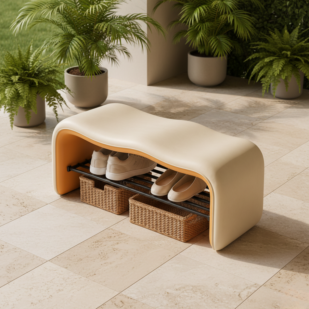 Contemporary Minimalist Shoe Bench with Storage and Metal | Ridorn-Benches-Ridorn