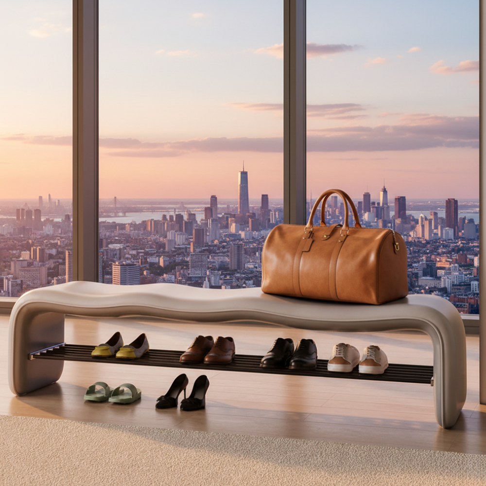 Contemporary Minimalist Shoe Bench with Storage and Metal | Ridorn-Benches-Ridorn