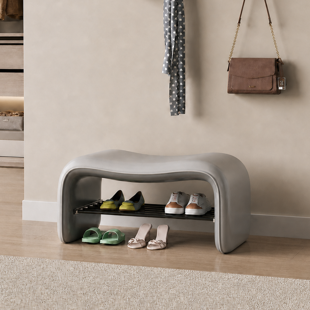 Contemporary Minimalist Shoe Bench with Storage and Metal | Ridorn-Benches-Ridorn