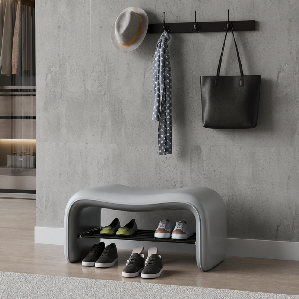 Contemporary Minimalist Shoe Bench with Storage and Metal | Ridorn-Benches-Ridorn