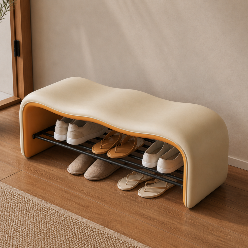 Contemporary Minimalist Shoe Bench with Storage and Metal | Ridorn-Benches-Ridorn