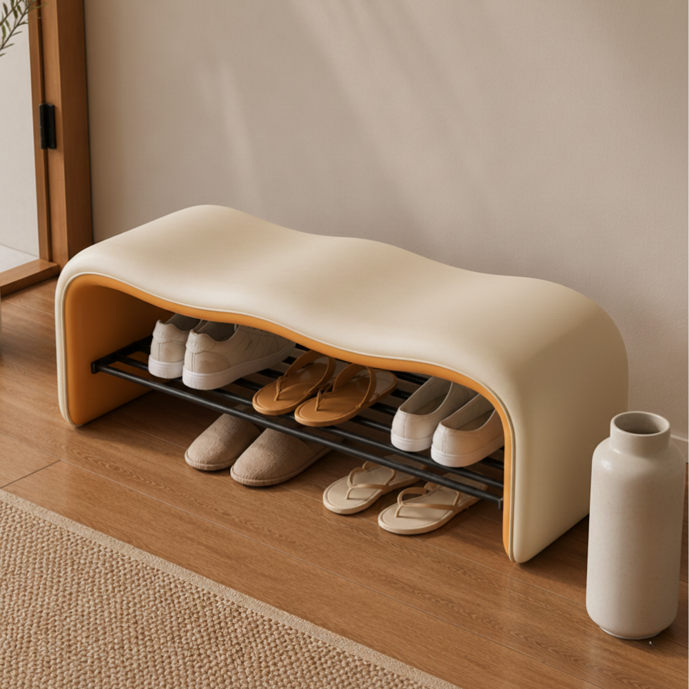 Contemporary Minimalist Shoe Bench with Storage and Metal | Ridorn-Benches-Ridorn