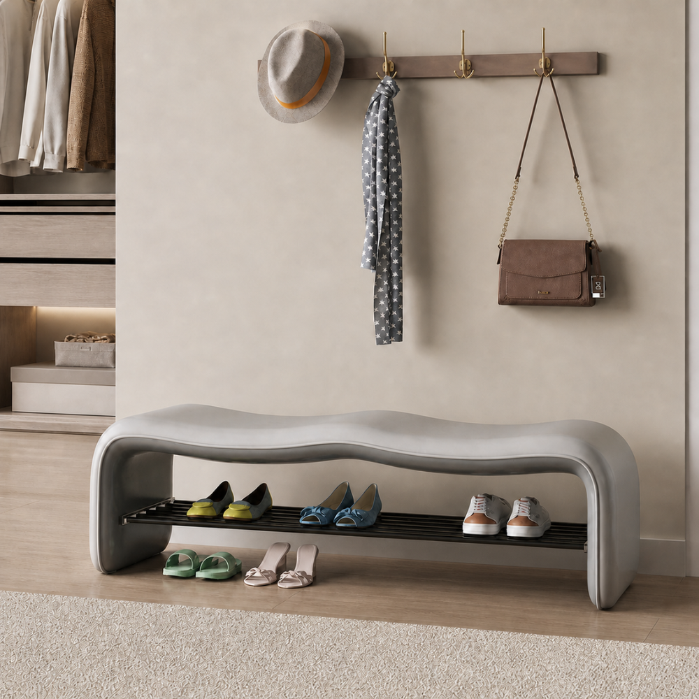 Contemporary Minimalist Shoe Bench with Storage and Metal | Ridorn-Benches-Ridorn