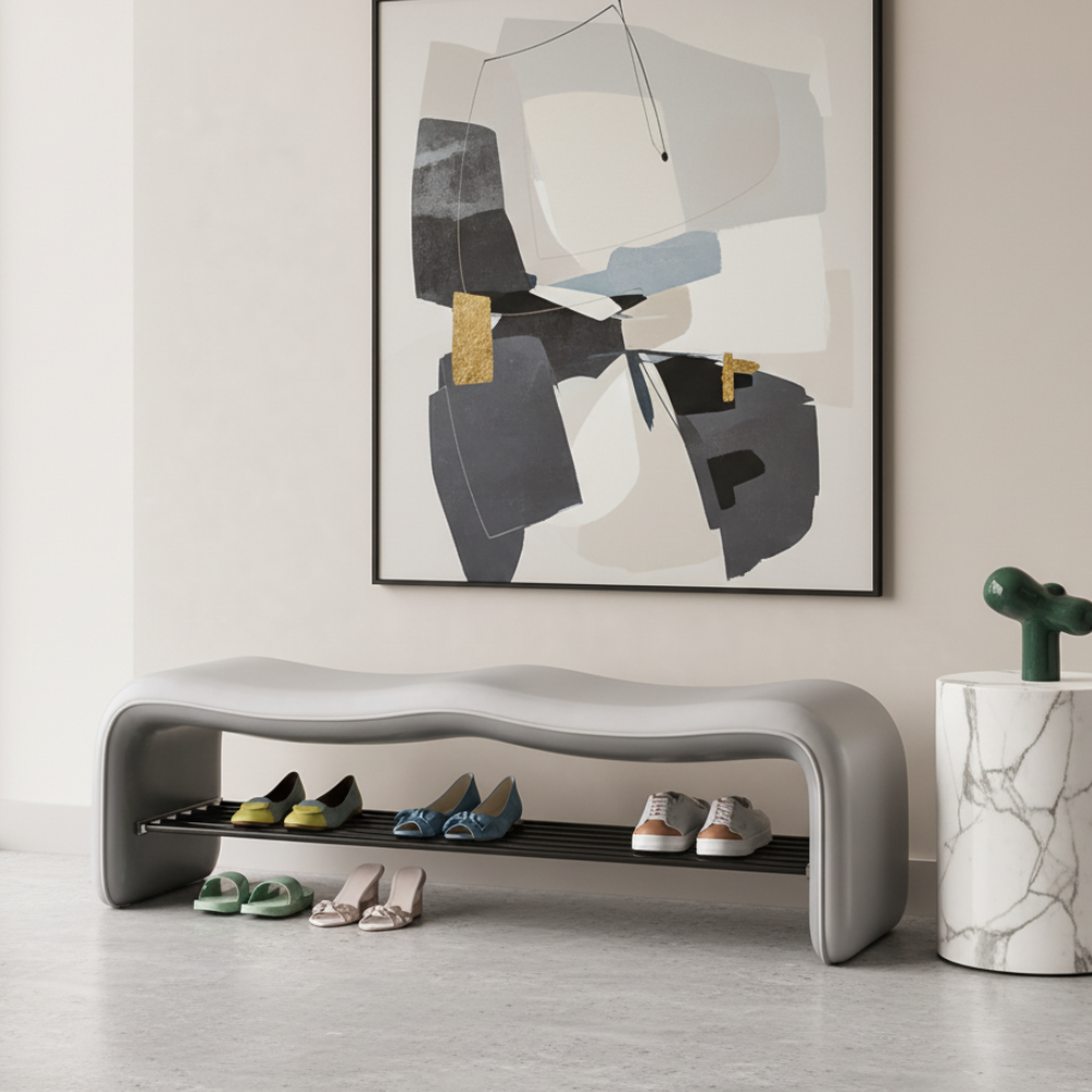 Contemporary Minimalist Shoe Bench with Storage and Metal | Ridorn-Benches-Ridorn