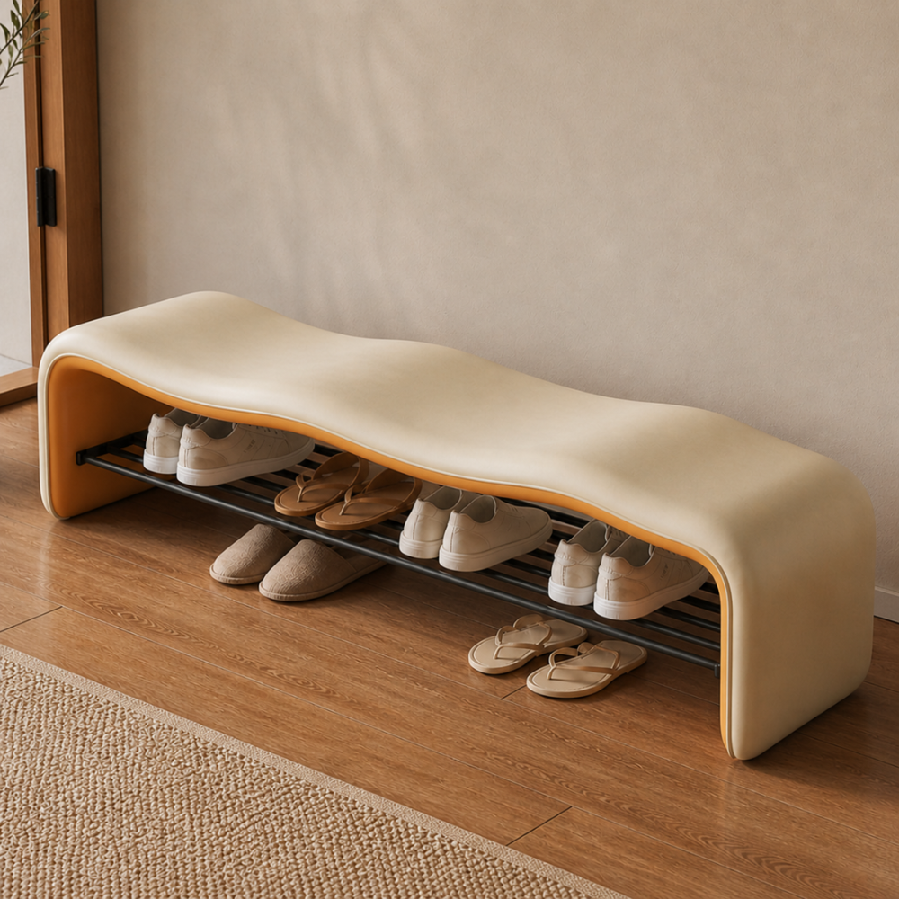 Contemporary Minimalist Shoe Bench with Storage and Metal | Ridorn-Benches-Ridorn