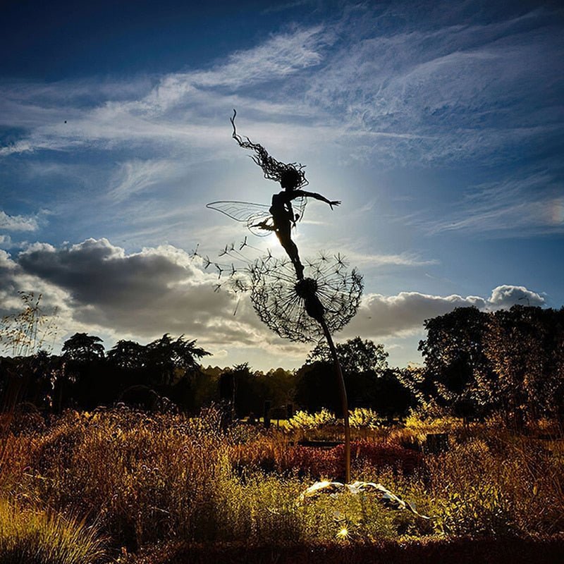 Dancing Fairy Garden Statue, Moving Steel Sculpture Ornament for Yard & Outdoor Decor-Ridorn