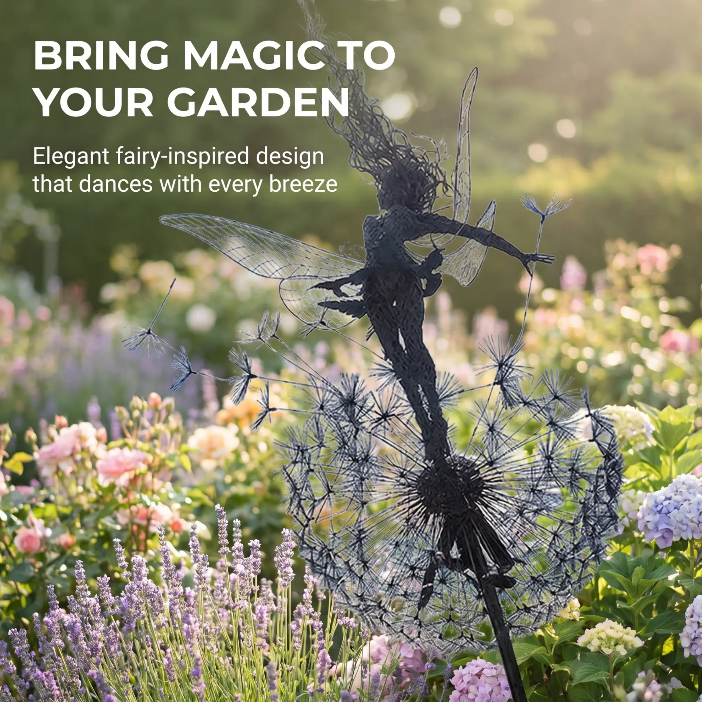 Dancing Fairy Garden Statue, Moving Steel Sculpture Ornament for Yard & Outdoor Decor-Ridorn