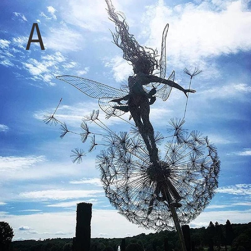 Dancing Fairy Garden Statue, Moving Steel Sculpture Ornament for Yard & Outdoor Decor-Ridorn