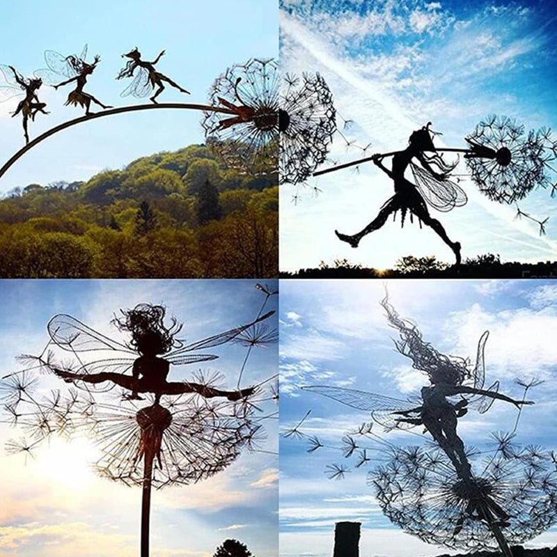 Dancing Fairy Garden Statue, Moving Steel Sculpture Ornament for Yard & Outdoor Decor-Ridorn