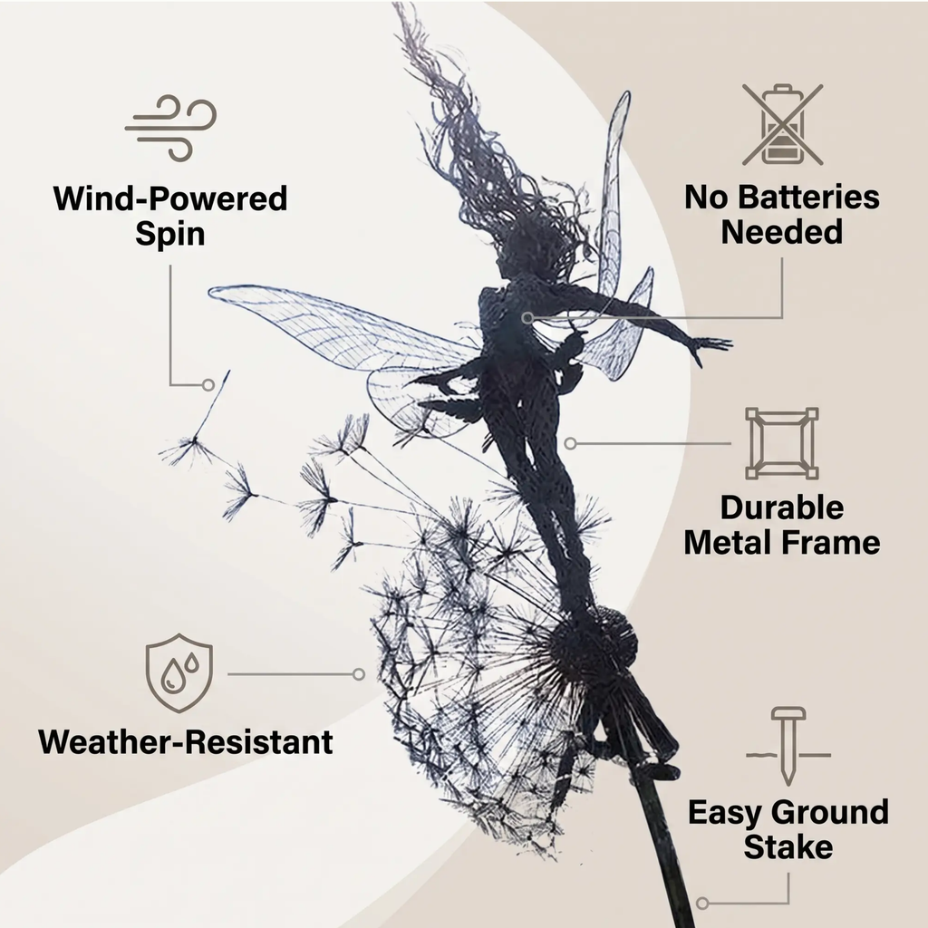 Dancing Fairy Garden Statue, Moving Steel Sculpture Ornament for Yard & Outdoor Decor-Ridorn