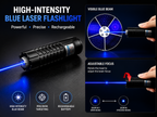 High-Intensity Laser Flashlight, Rechargeable Outdoor Torch & Fire Starter, Blue Beam