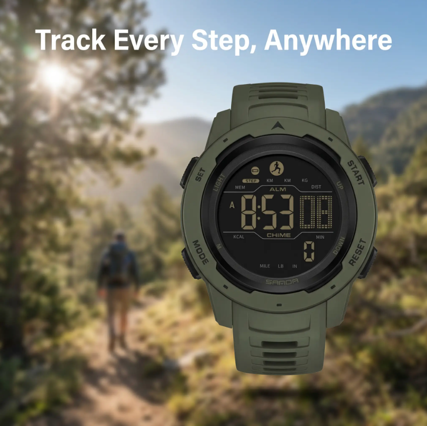 Digital Pedometer Watch, Waterproof Sports Wristwatch with Step Counter-Ridorn
