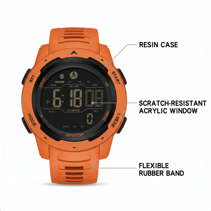Digital Pedometer Watch, Waterproof Sports Wristwatch with Step Counter-Ridorn