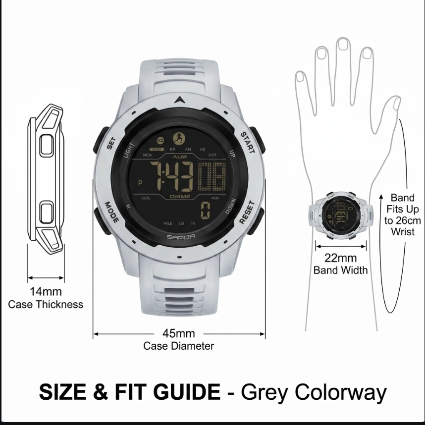 Digital Pedometer Watch, Waterproof Sports Wristwatch with Step Counter-Ridorn