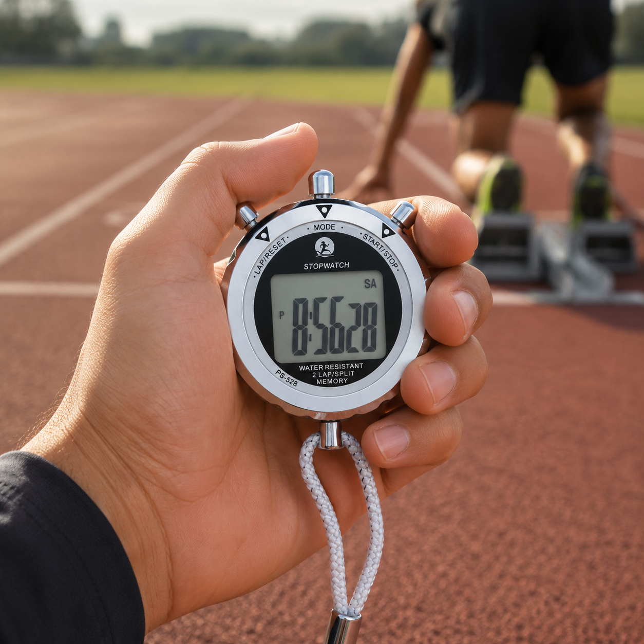Digital Sports Stopwatch, Handheld LCD Chronograph Timer with Strap