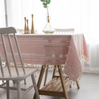Dining Room Elegant Tablecloth | Striped Design with Tassel Lace | Ridorn-Table Linen-Ridorn