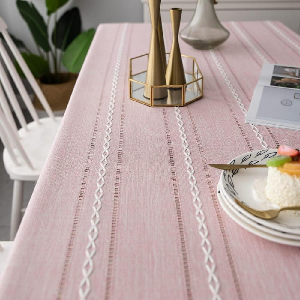 Dining Room Elegant Tablecloth | Striped Design with Tassel Lace | Ridorn-Table Linen-Ridorn