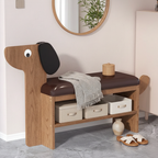 Dog-Shaped Shoe Storage Bench with Bamboo Base for Entryway | Ridorn-Benches-Ridorn