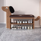 Dog-Shaped Shoe Storage Bench with Bamboo Base for Entryway | Ridorn-Benches-Ridorn