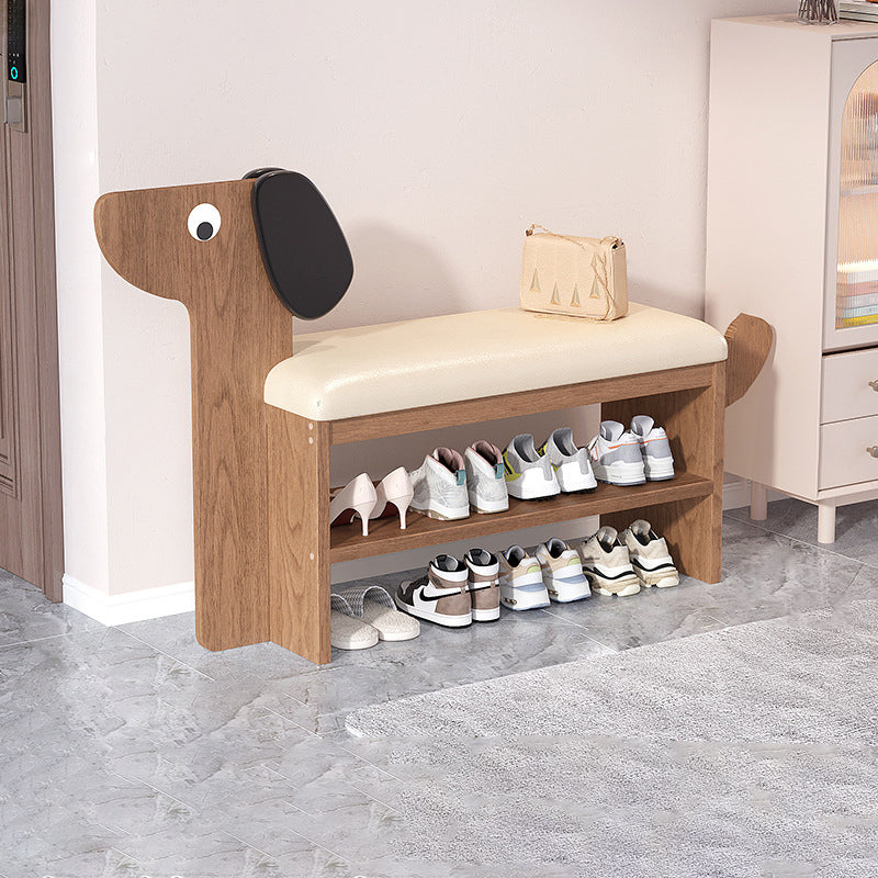 Dog-Shaped Shoe Storage Bench with Bamboo Base for Entryway | Ridorn-Benches-Ridorn