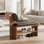 Dog-Shaped Shoe Storage Bench with Bamboo Base for Entryway | Ridorn-Benches-Ridorn