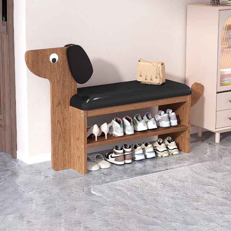 Dog-Shaped Shoe Storage Bench with Bamboo Base for Entryway | Ridorn-Benches-Ridorn