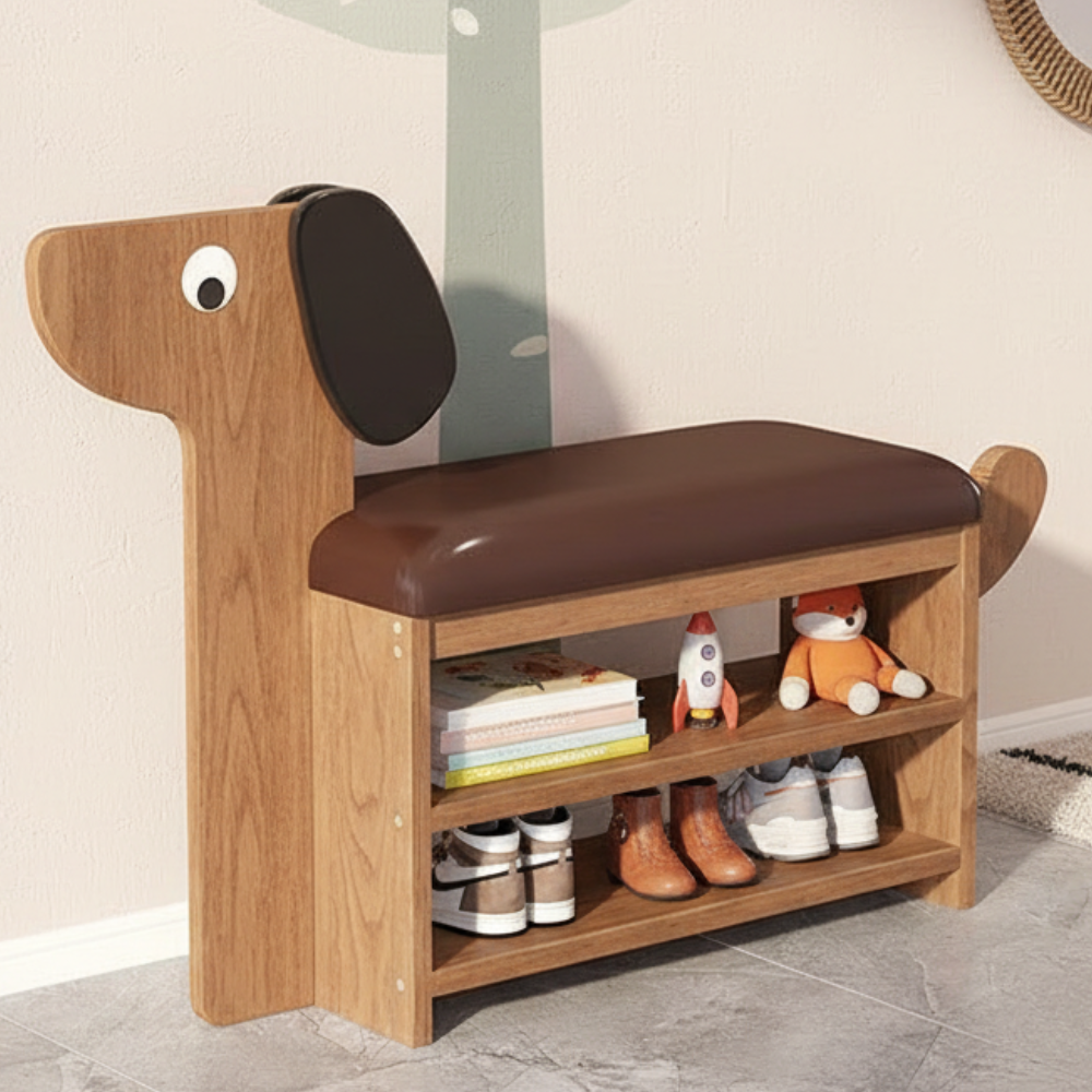 Dog-Shaped Shoe Storage Bench with Bamboo Base for Entryway | Ridorn-Benches-Ridorn
