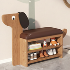 Dog-Shaped Shoe Storage Bench with Bamboo Base for Entryway | Ridorn-Benches-Ridorn