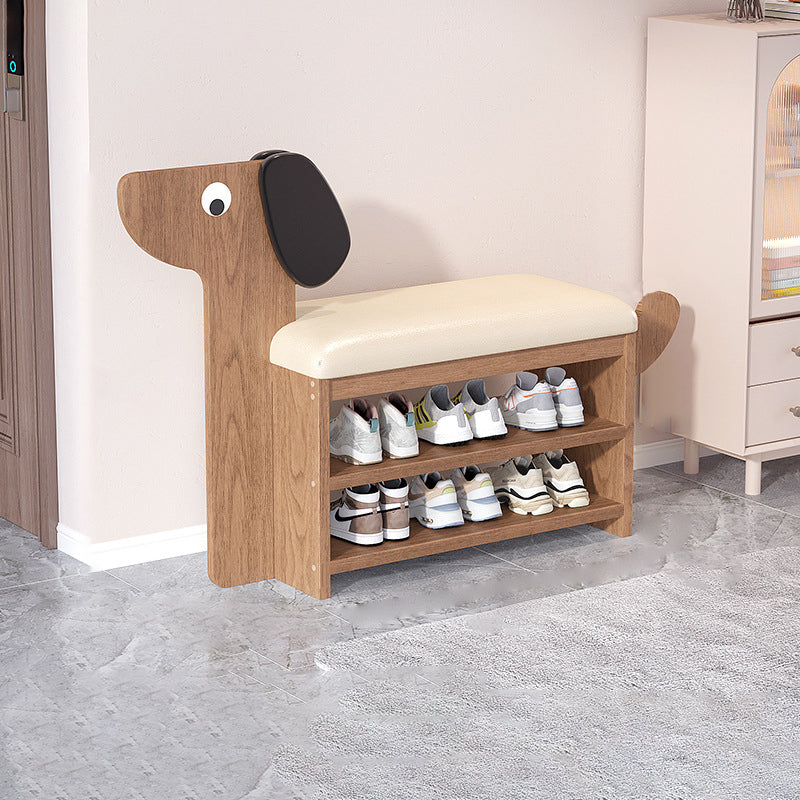 Dog-Shaped Shoe Storage Bench with Bamboo Base for Entryway | Ridorn-Benches-Ridorn