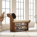 Dog-Shaped Shoe Storage Bench with Bamboo Base for Entryway | Ridorn-Benches-Ridorn