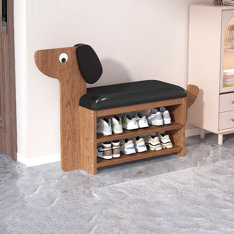 Dog-Shaped Shoe Storage Bench with Bamboo Base for Entryway | Ridorn-Benches-Ridorn