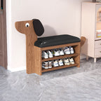 Dog-Shaped Shoe Storage Bench with Bamboo Base for Entryway | Ridorn-Benches-Ridorn