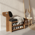 Dog-Shaped Shoe Storage Bench with Bamboo Base for Entryway | Ridorn-Benches-Ridorn