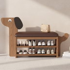Dog-Shaped Shoe Storage Bench with Bamboo Base for Entryway | Ridorn-Benches-Ridorn