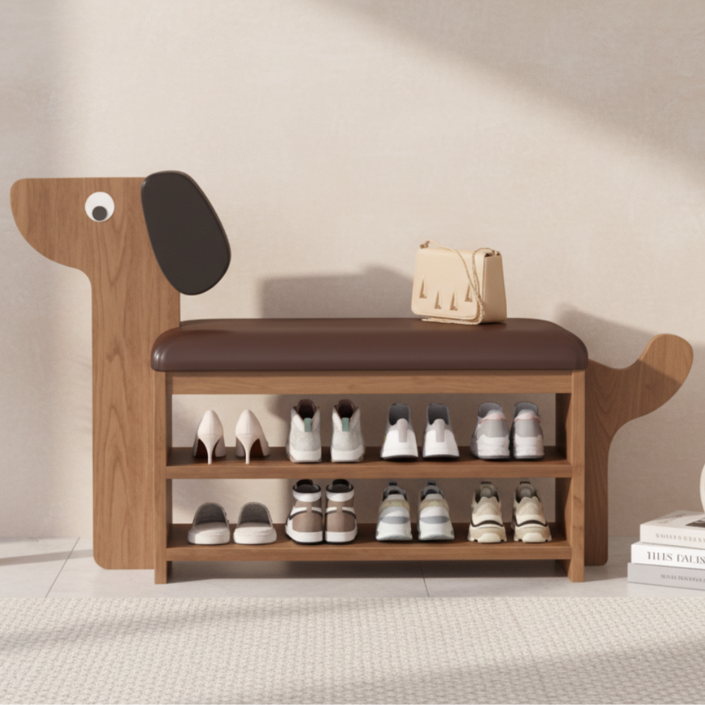 Dog-Shaped Shoe Storage Bench with Bamboo Base for Entryway | Ridorn-Benches-Ridorn