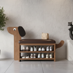 Dog-Shaped Shoe Storage Bench with Bamboo Base for Entryway | Ridorn-Benches-Ridorn